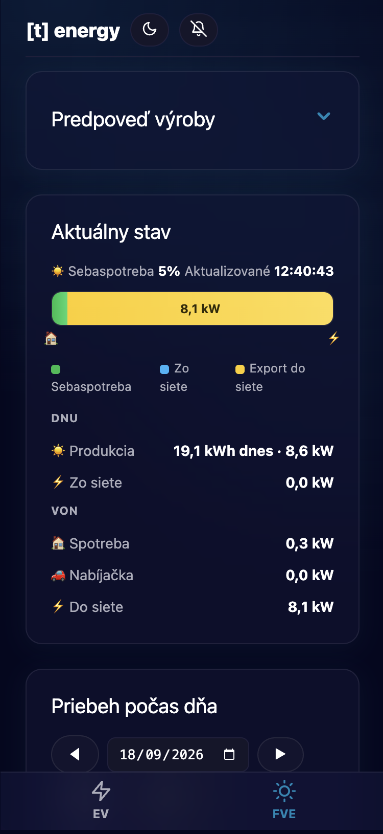 Mobile view of the Energy app with a bottom tab bar